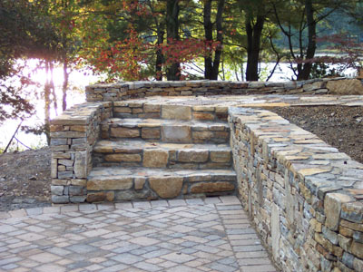 stone stairway, wall and walkway